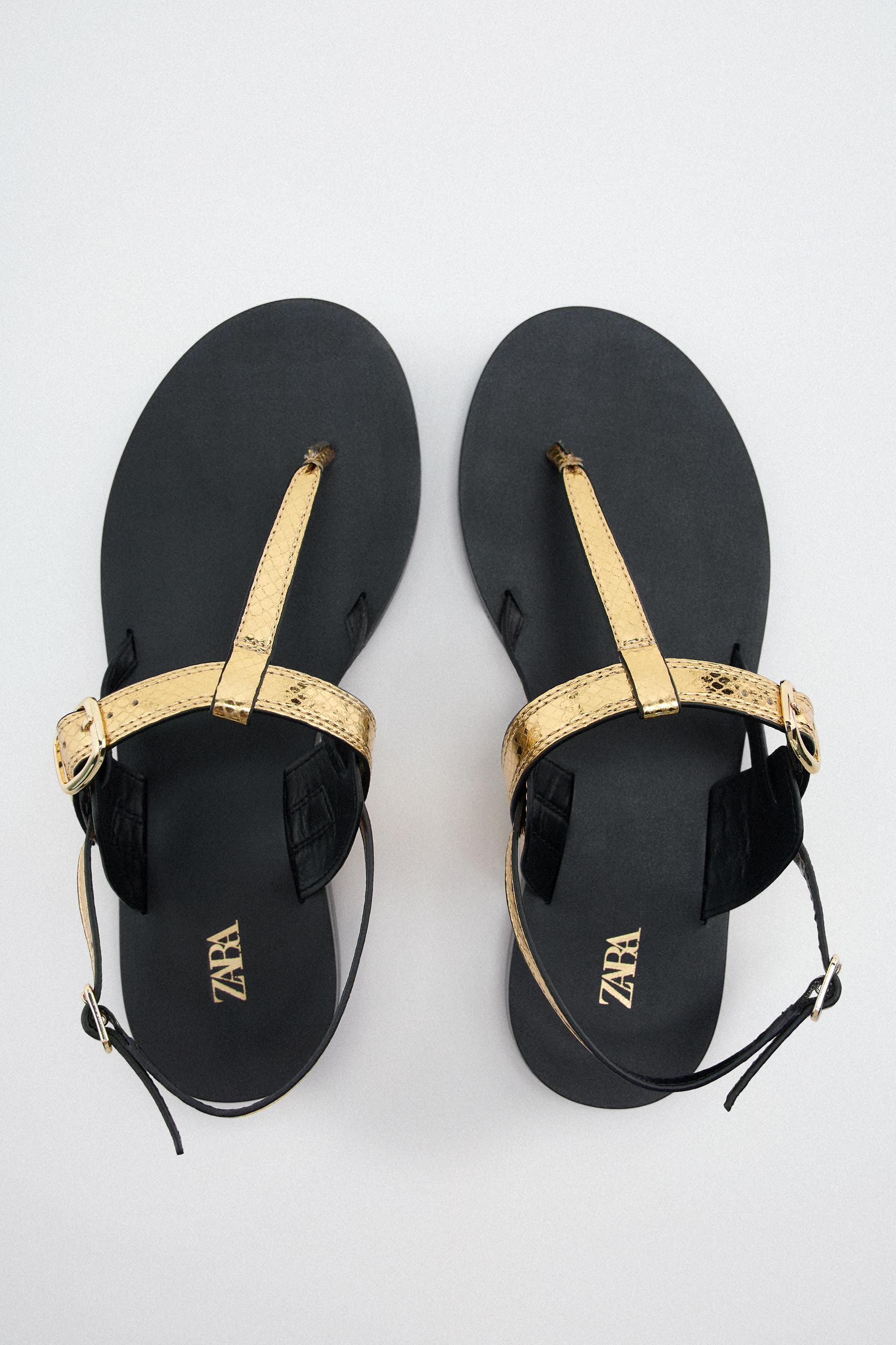FLAT METALLIC SANDALS - Gold | ZARA United States