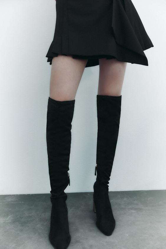 FABRIC HEELED OVER THE KNEE BOOTS - Black | ZARA United States