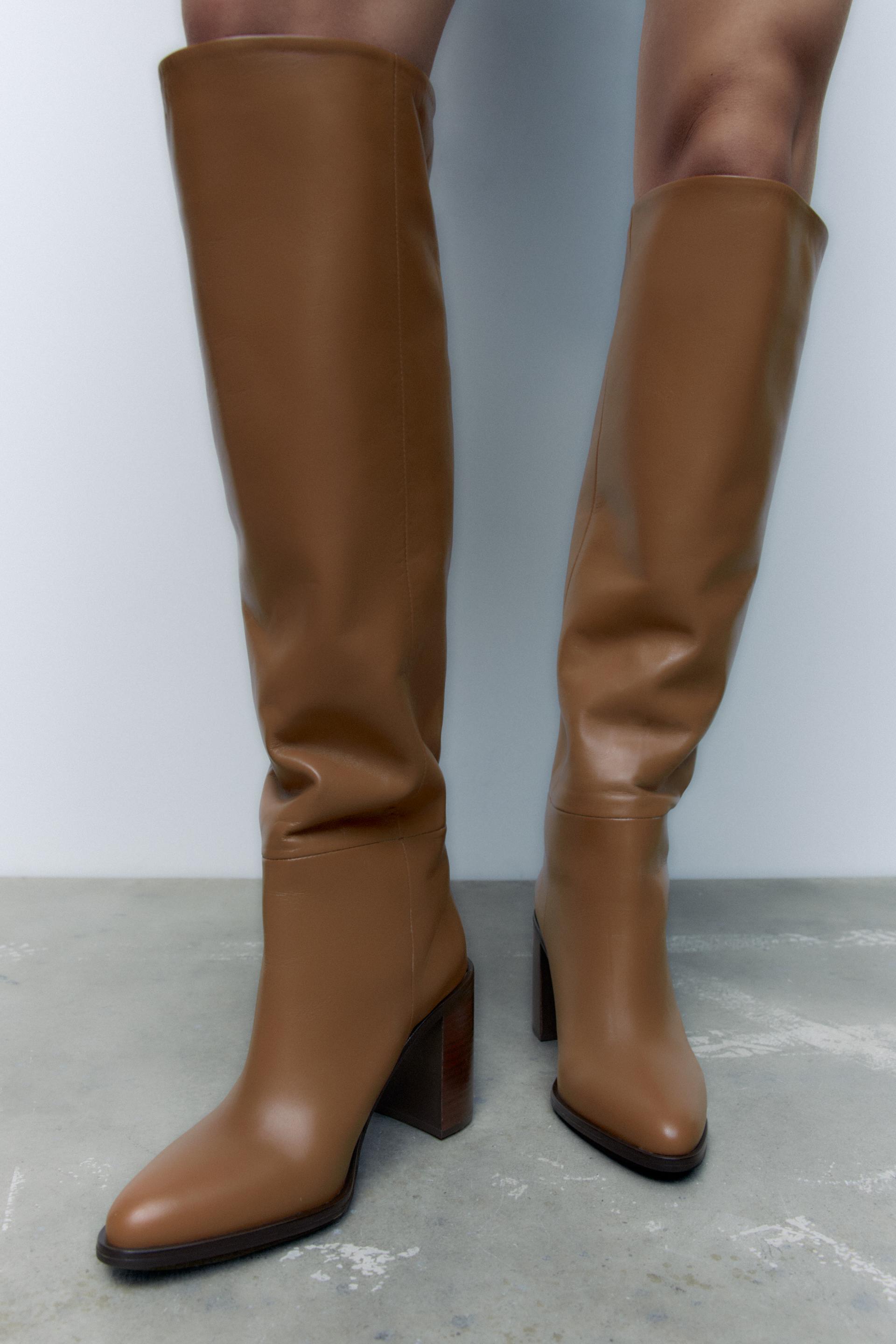 Zara tan knee high boots Clearance