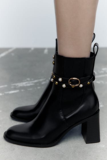 Image 0 of BLOCK HEEL ANKLE BOOTS WITH FAUX PEARL DETAIL from Zara