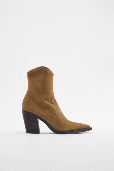 Image 0 of SPLIT SUEDE HEELED ANKLE BOOTS from Zara