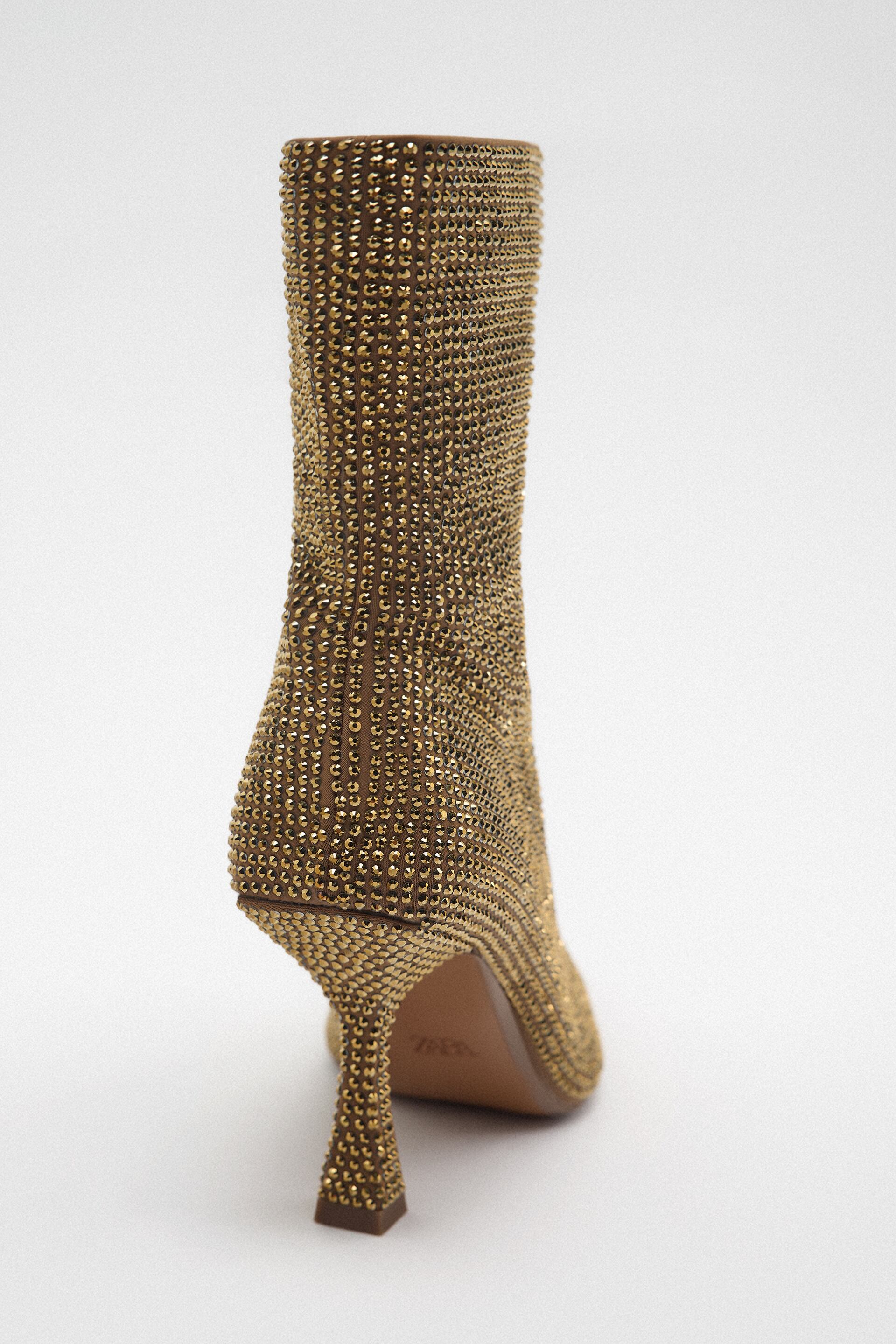 HIGH-HEEL ANKLE BOOTS WITH SPARKLY DETAILS - Gold | ZARA United Kingdom