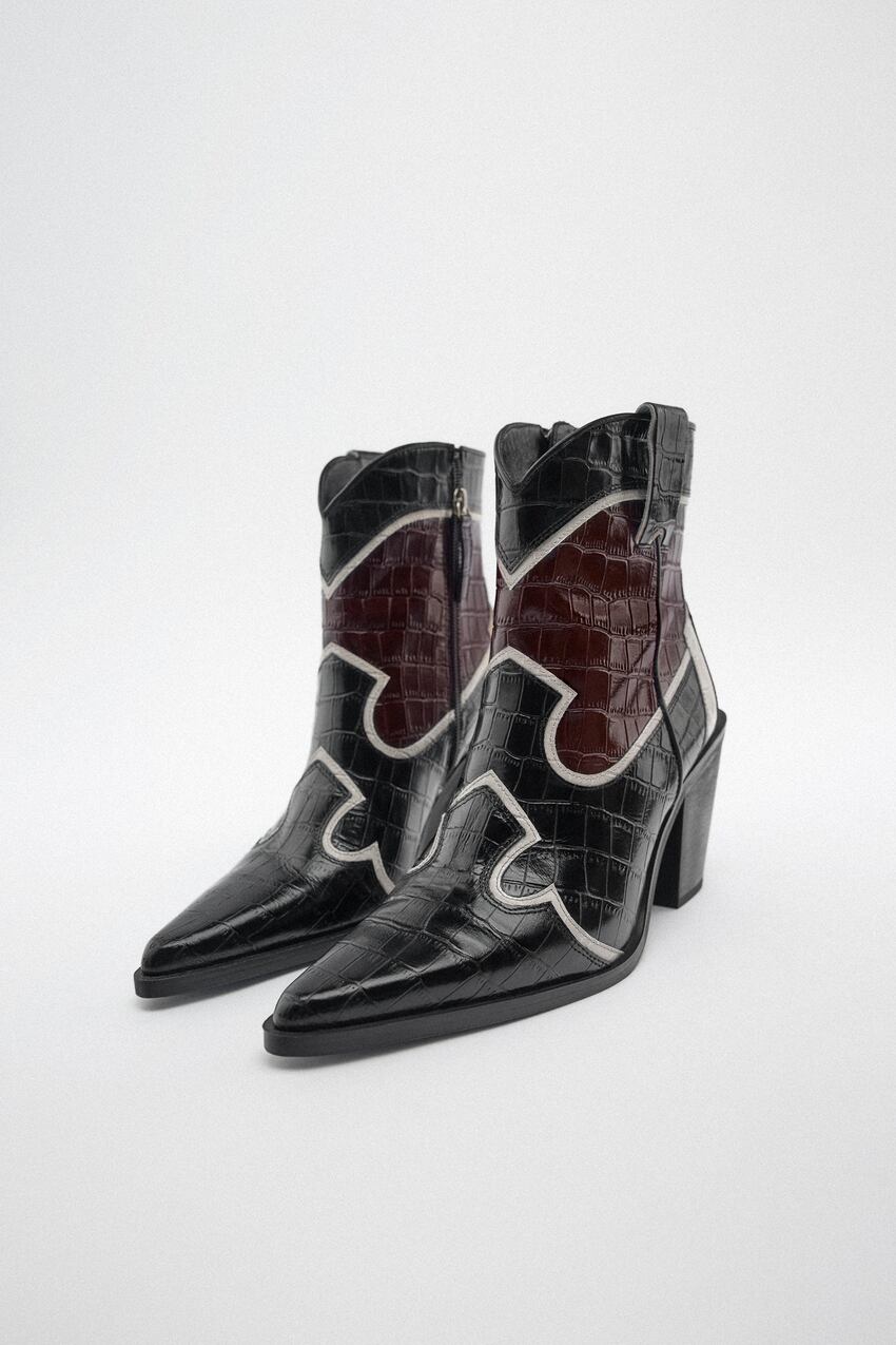 Zara Leather Heeled Cowboy Ankle Boots