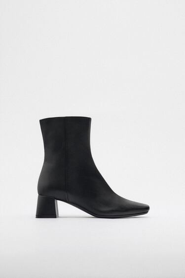 Image 0 of BLOCK HEEL LEATHER ANKLE BOOTS from Zara