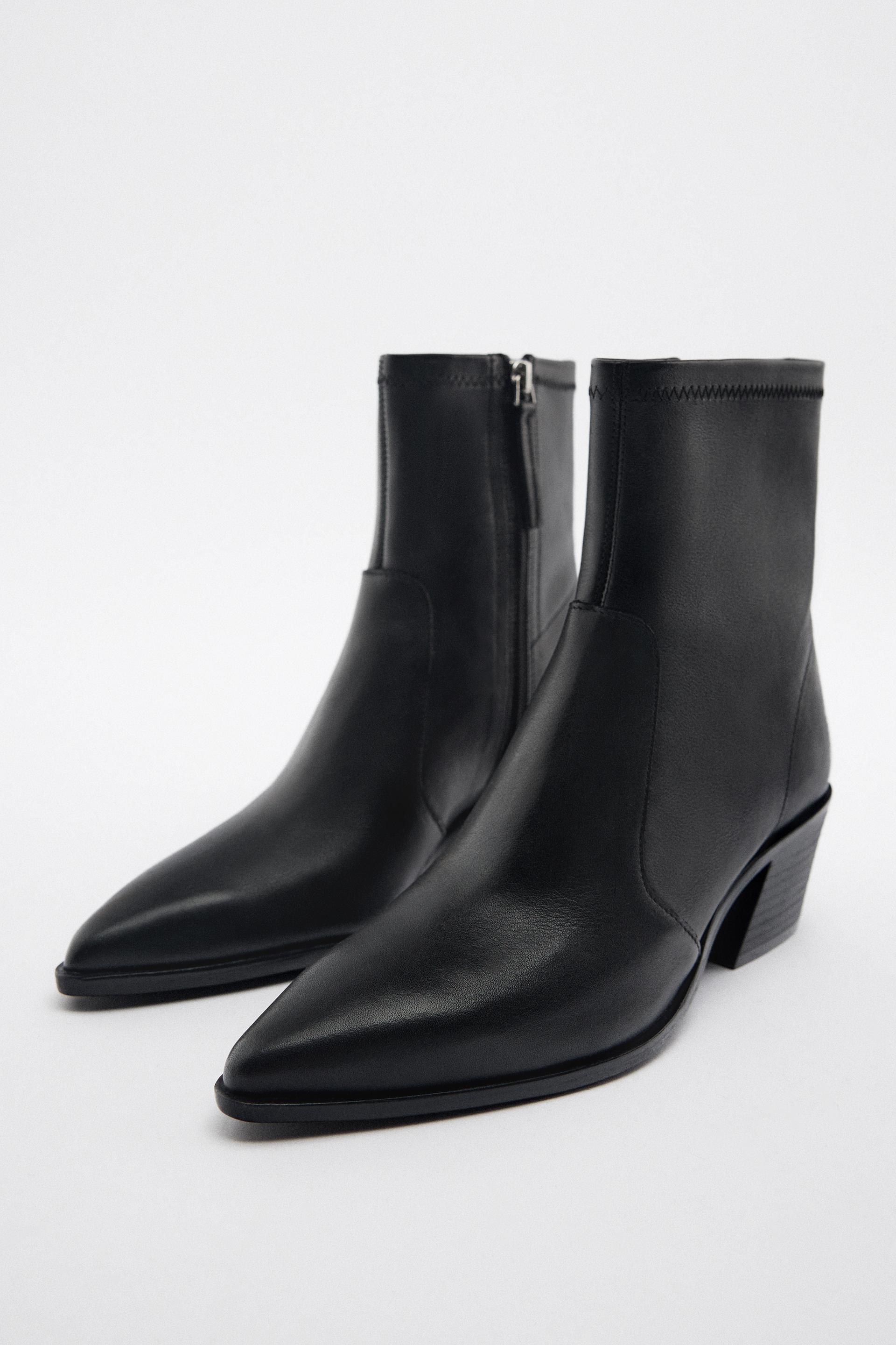 【ZARA】レザーヒール アンクルブーツ 2152/010