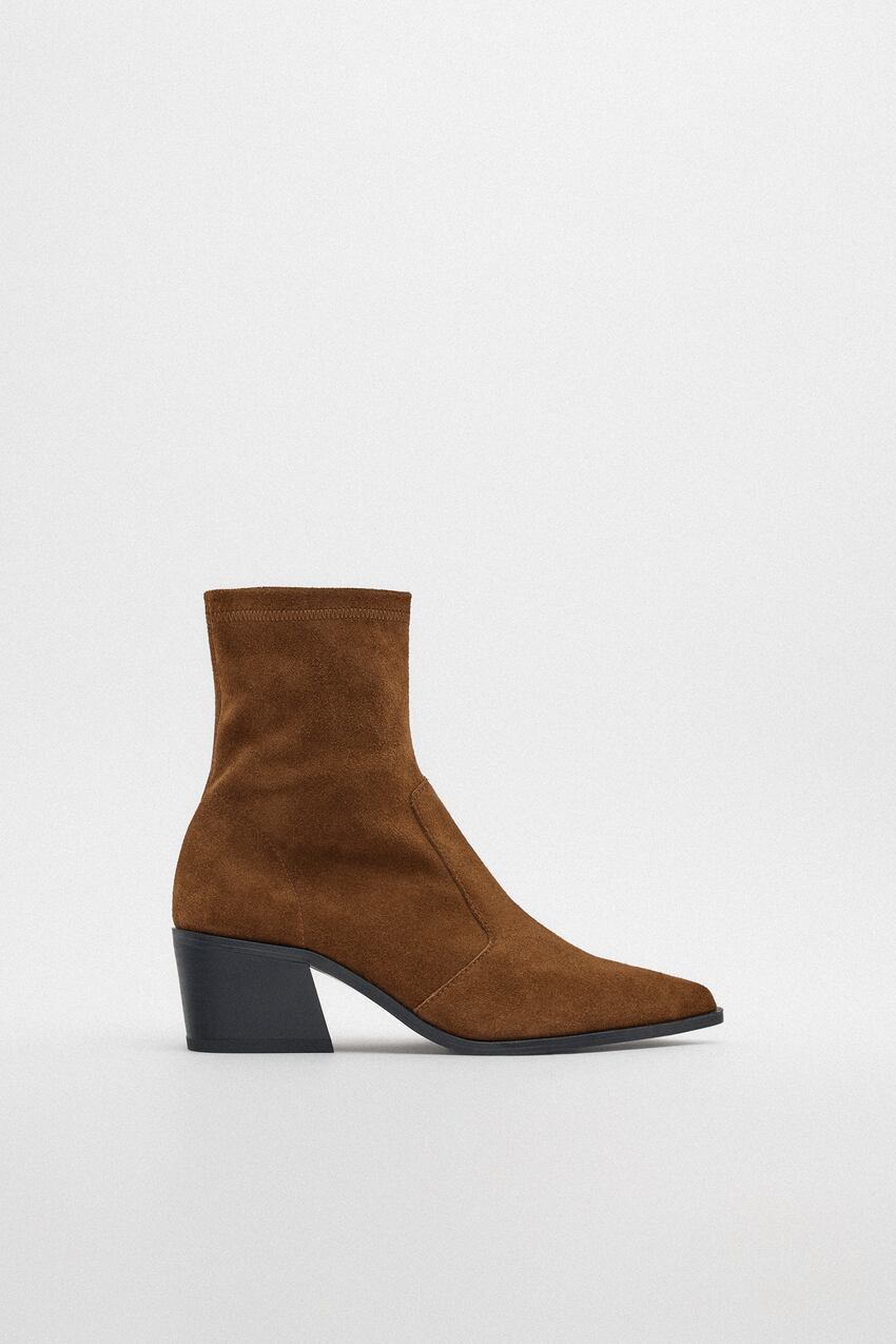 Zara Leather Heeled Ankle Boots