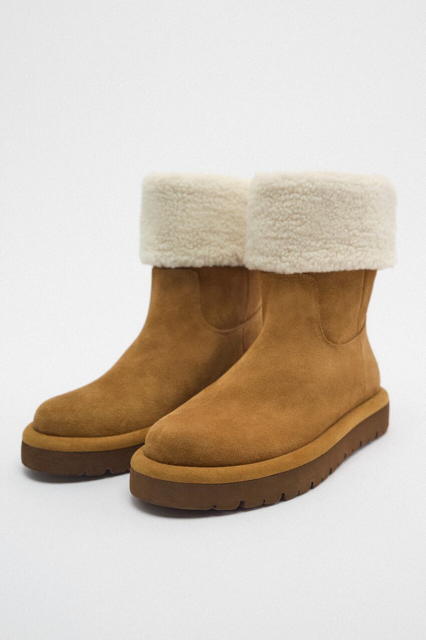 Split Suede Faux Shearling Ankle Boots
