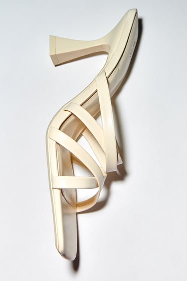 Image 0 of LEATHER STRAPPY HIGH-HEEL SANDALS from Zara