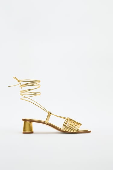 Image 0 of LACE UP LOW-HEEL SANDALS from Zara
