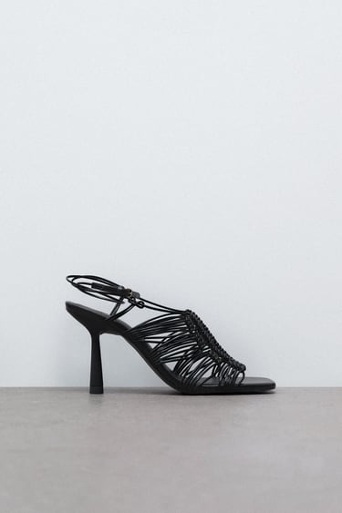 WOVEN LEATHER HIGH HEEL SANDALS