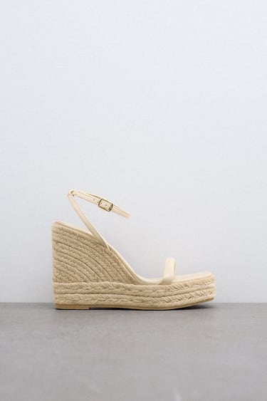 Image 0 of LEATHER WEDGE SANDALS from Zara