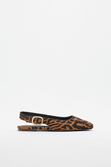 Image 0 of ANIMAL PRINT LEATHER SLINGBACK FLATS from Zara