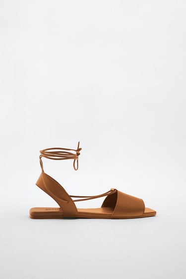 Image 0 of FLAT LEATHER LACE UP SANDALS from Zara
