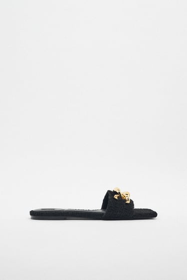 Image 0 of FLAT FABRIC SLIDER SANDALS WITH CHAIN from Zara
