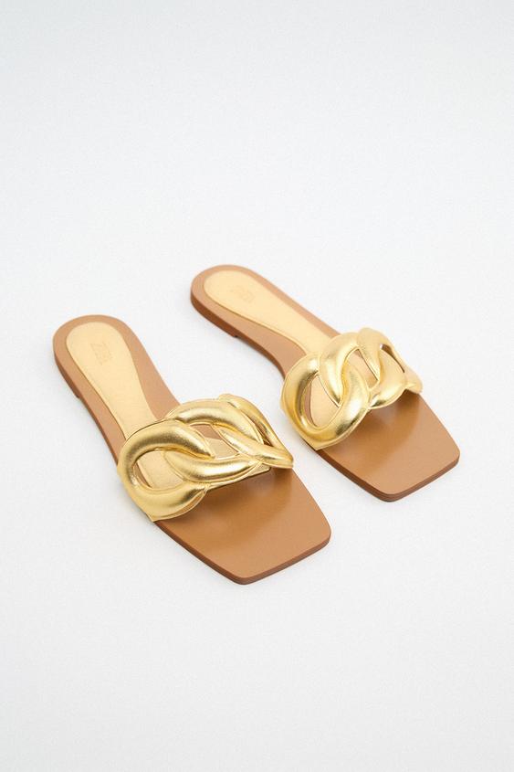 SANDALIA PLANA PIEL ACOLCHADA - Oro | ZARA España