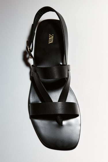 Image 0 of FLAT LEATHER SLIDER SANDALS from Zara