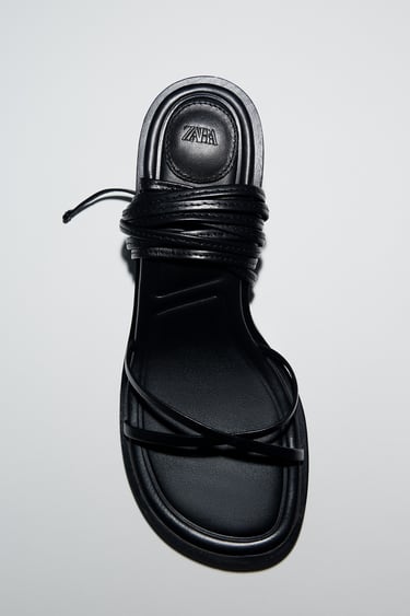 Image 0 of LACE UP MID-HEEL LEATHER SANDALS from Zara