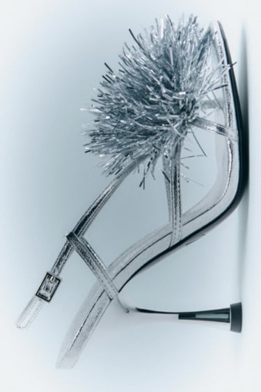Image 0 of METALLIC SANDALS WITH POMPOM from Zara