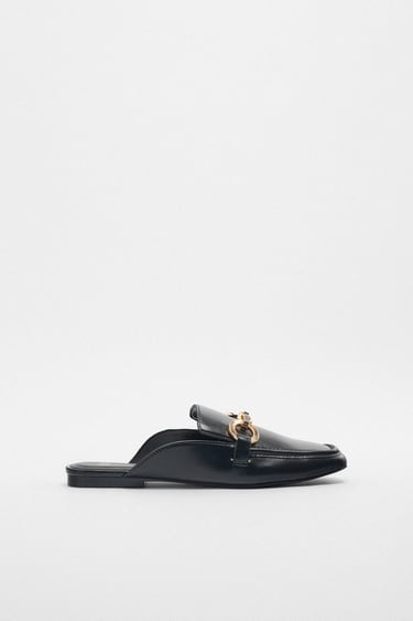 Image 0 of CHAIN TRIM OPEN BACK LOAFERS from Zara