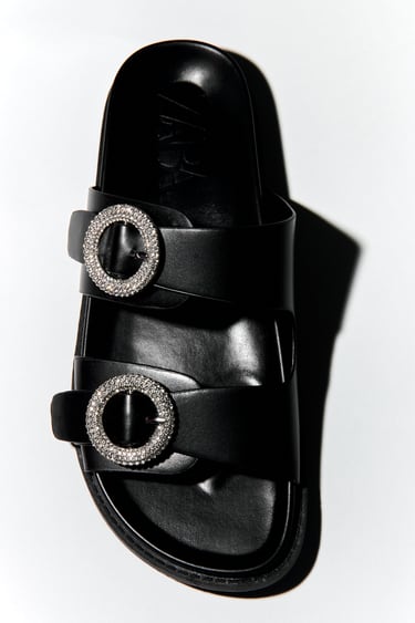 Image 0 of RHINESTONE BUCKLE FLAT SANDALS from Zara