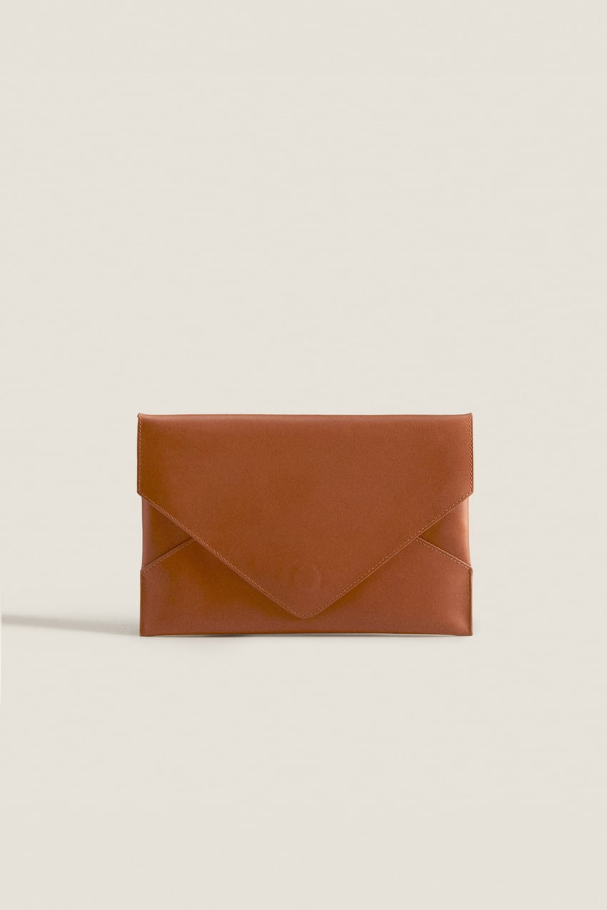Leather document holder clutch - Brown