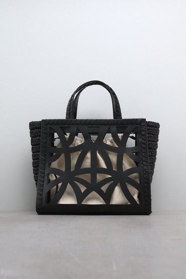 Image 0 of LEATHER CUT OUT TOTE BAG from Zara