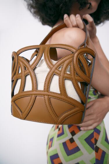 Image 0 of LEATHER CUT OUT TOTE BAG from Zara