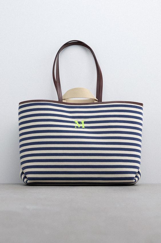 BORSA SHOPPER IN TESSUTO A RIGHE