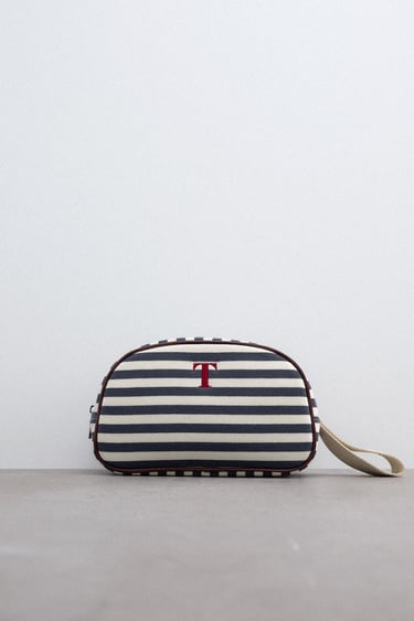 STRIPED FABRIC TOILETRY BAG