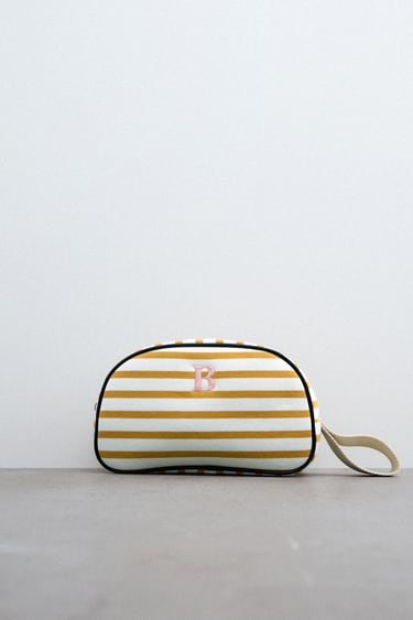 STRIPED FABRIC TOILETRY BAG
