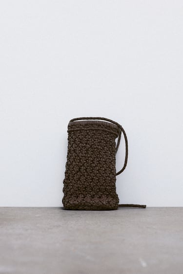 Image 0 of LEATHER WOVEN MOBILE PHONE BAG from Zara