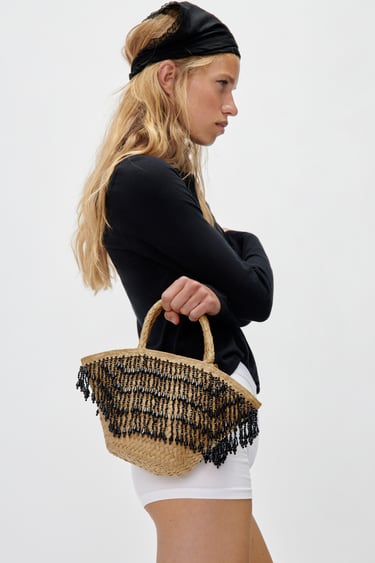 Image 0 of MINI TOTE BAG WITH BEADED FRINGING from Zara