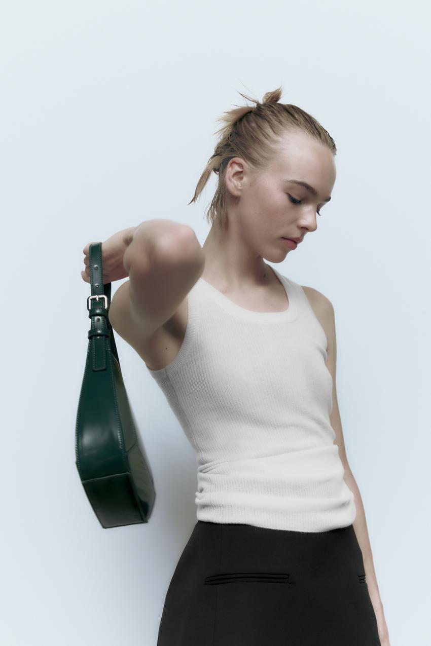 Green shoulder bag zara Clearance