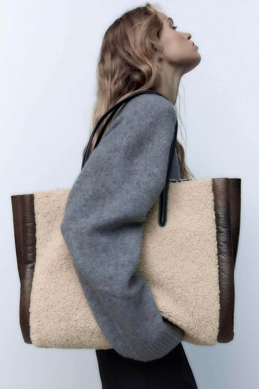 Zara faux fur tote bag Clearance