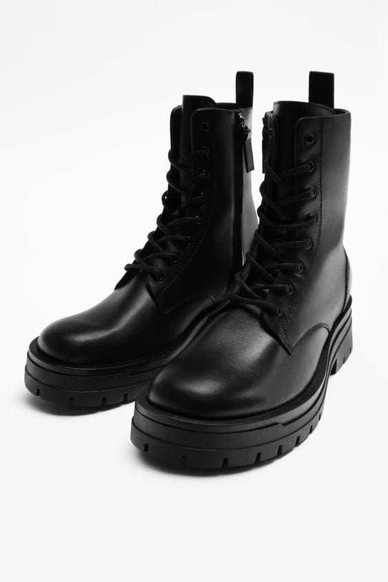 Decent every day Grape LACED LEATHER BOOTS - Black | ZARA United States