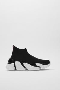 FABRIC KNIT HIGH TOP SNEAKERS - Black 