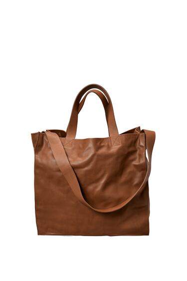 Image 0 of LEATHER CROSSBODY TOTE BAG from Zara