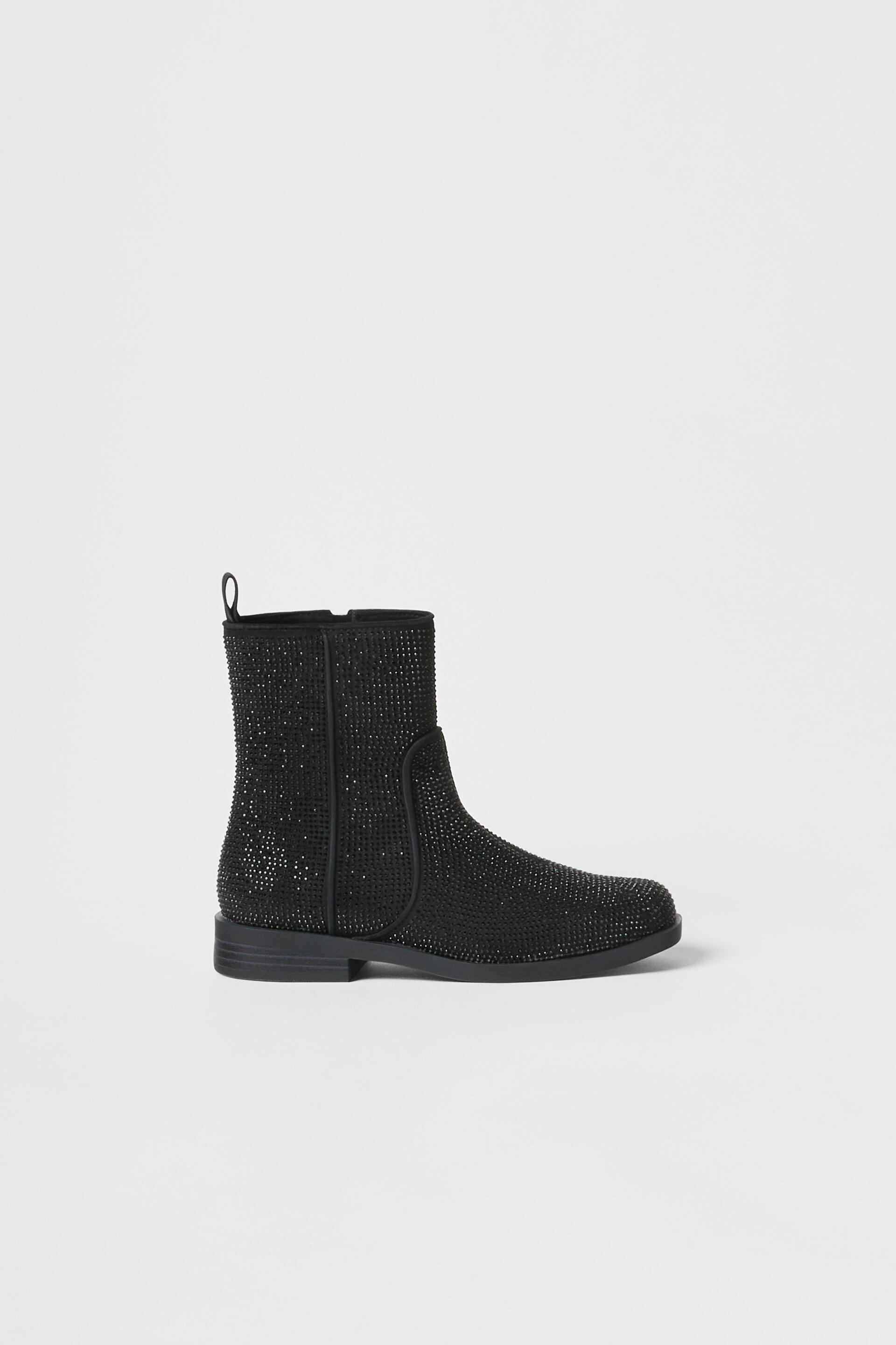 KIDS/ RHINESTONE ANKLE BOOTS - Black 