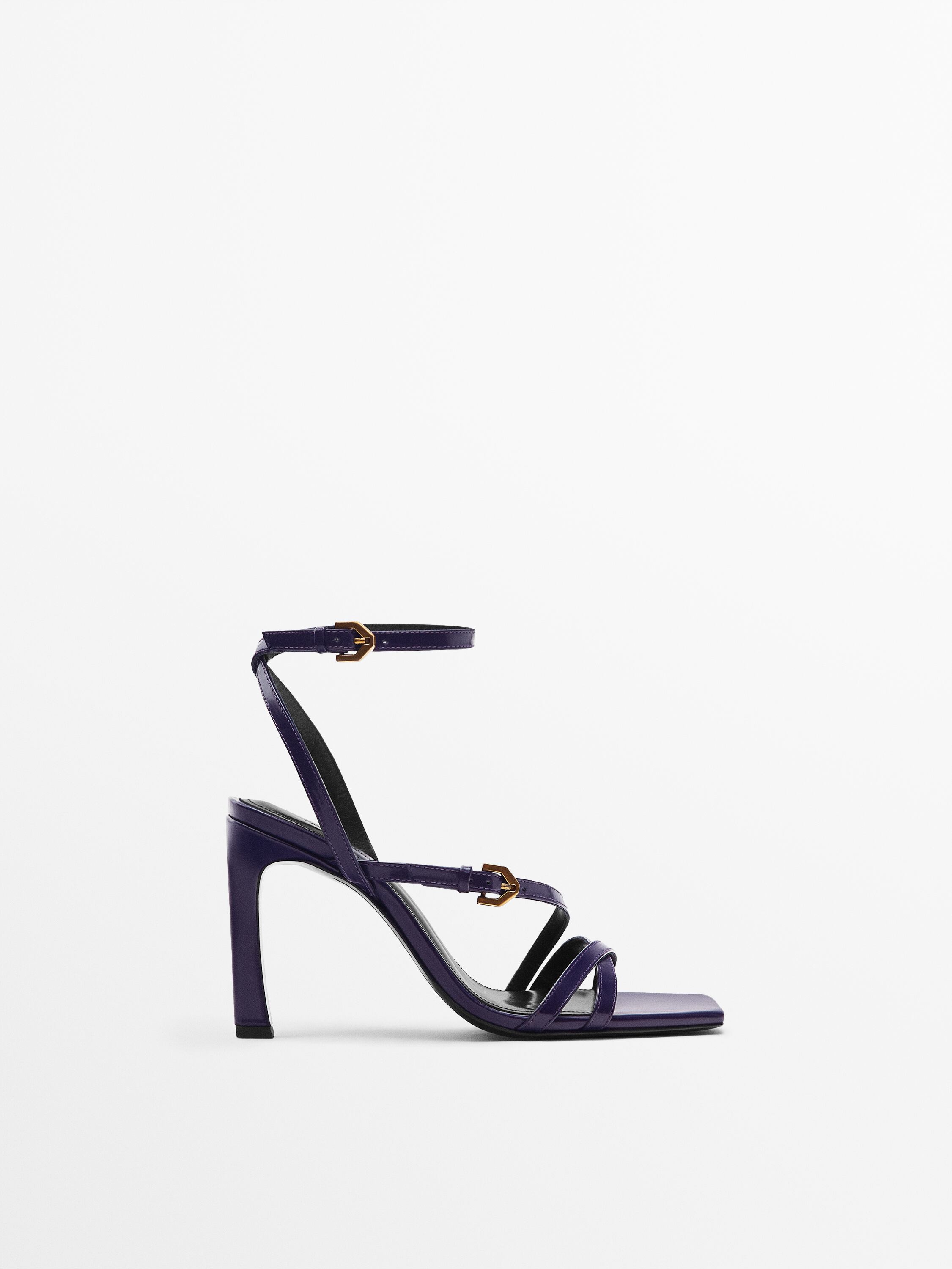 Strappy leather high-heel sandals with buckle