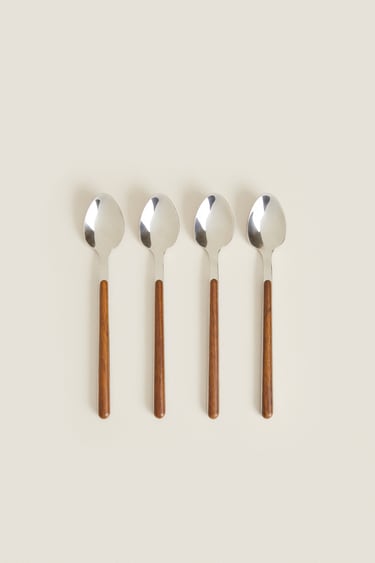 Image 0 of BOX 4 DESSERT SPOONS WITH ROUND HANDLE DETAIL from Zara