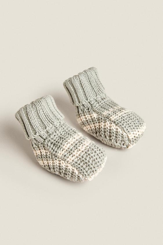 Chaussons Bebe Tricot Rayures Ecru Vert Zara Canada Chaussons Bebe Tricot Rayures Ecru Vert Zara Canada