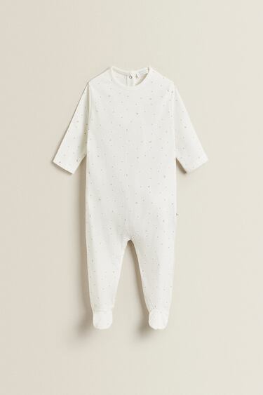 COTTON JERSEY ROMPER WITH MOONS AND STARS
