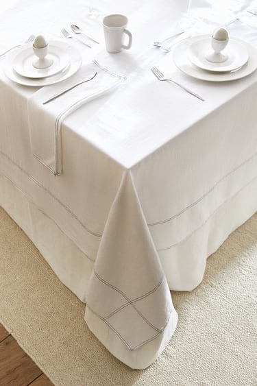 Image 0 of BACKSTITCHED LINEN TABLECLOTH from Zara