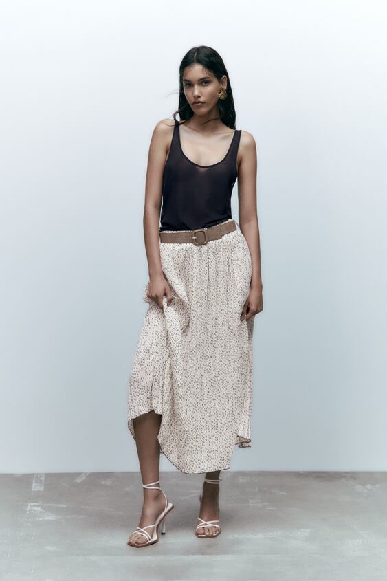 zara.com | Printed Pleated Skirt with Belt