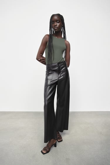 Image 0 of FAUX LEATHER MARINE STRAIGHT TROUSERS from Zara