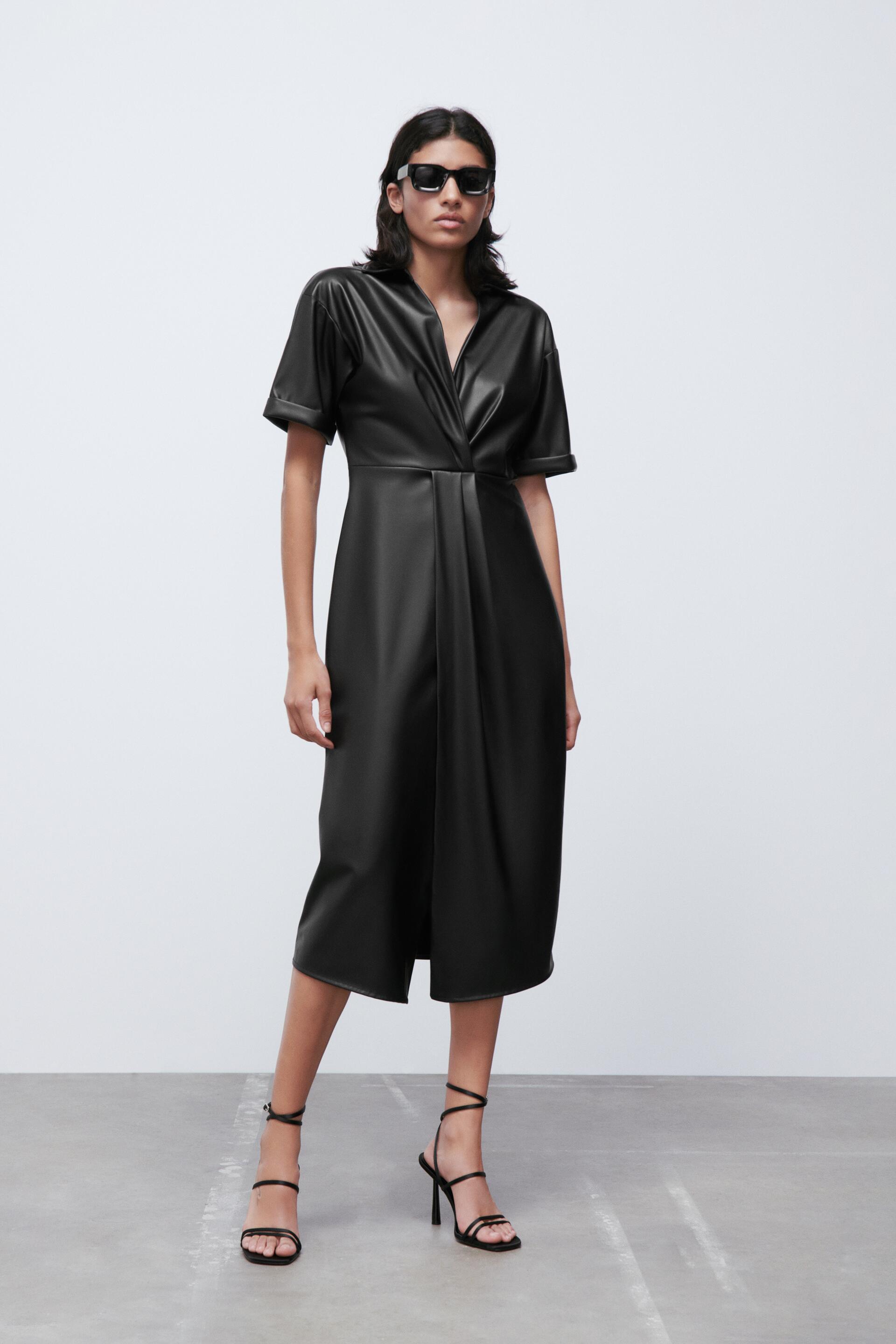 leatherette midi dress