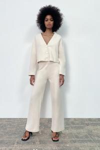 WIDE-LEG RUSTIC TROUSERS - Ecru / Beige 