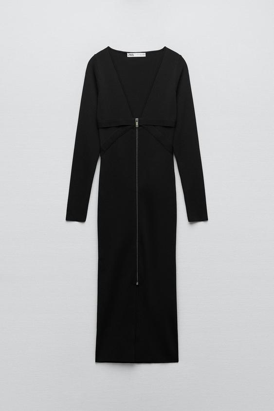 KNIT DRESS WITH CONTRAST DETAIL - Black 