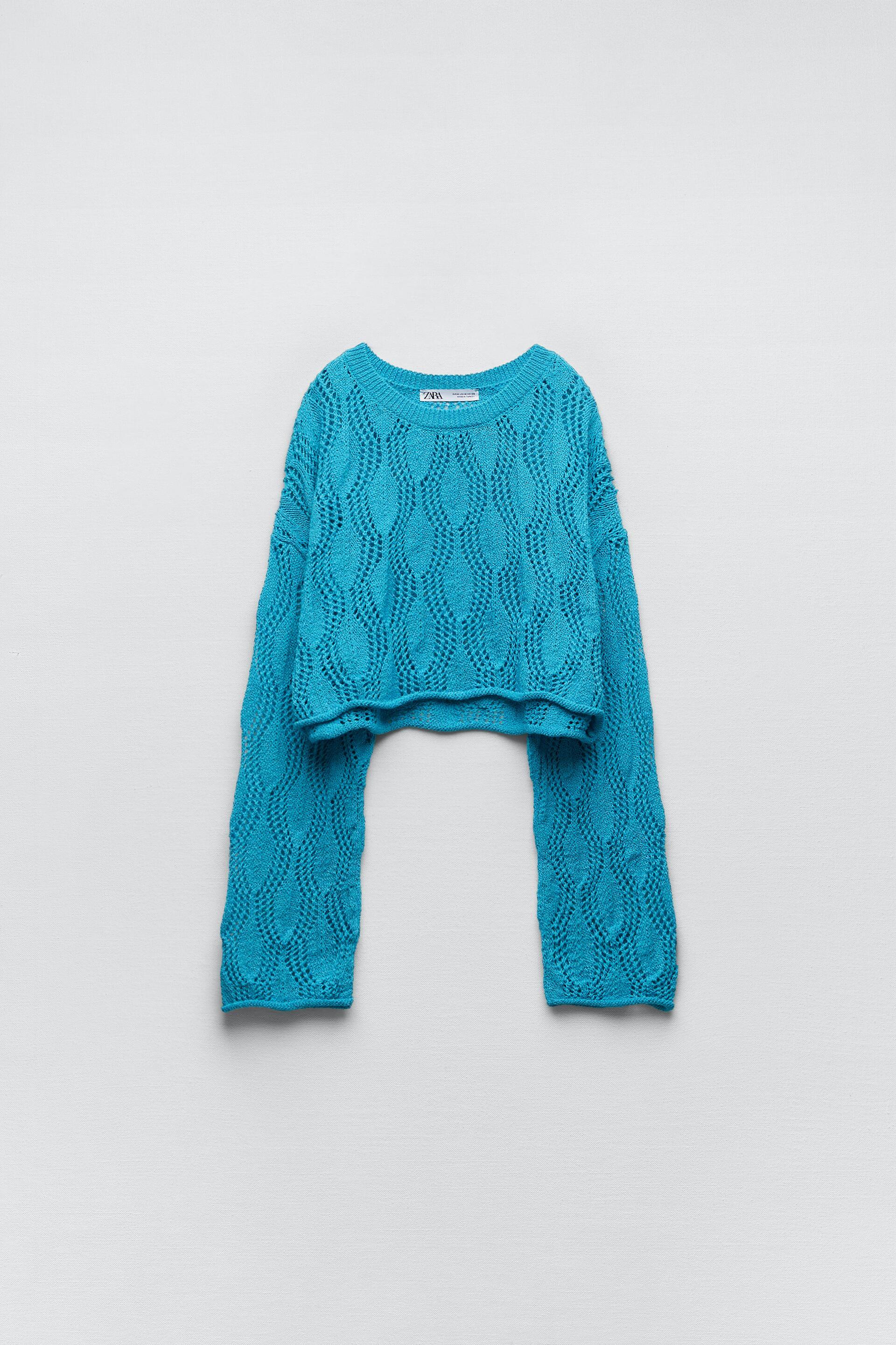 CROPPED KNIT SWEATER - Turquoise | ZARA 