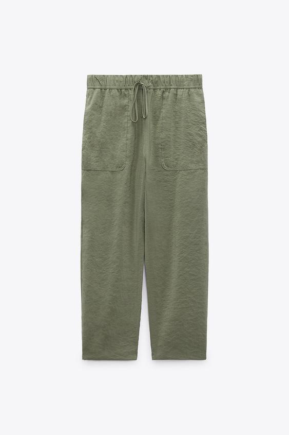 SHIRRED WAIST TROUSERS - Grey green 